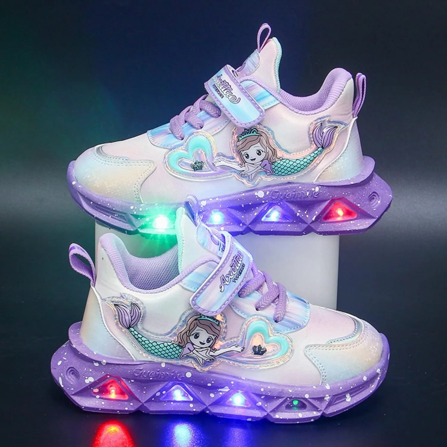 Girls’ Princess Shoes Slip On Light Up Shoes Mermai𝐝 Shoes Breathable Mesh Sneakers Lightweight Girls Sneakers