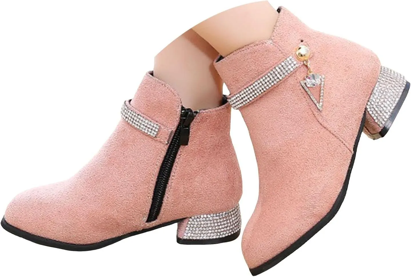 Girls Winter Boots Fashion Short Suede Booties with Low Heels Glitter Side Zipper for Kids Suede Ankle Booties