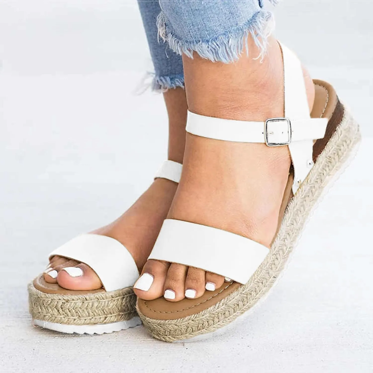 Gladiator Sandals for Women with Arch Support Casual Espadrilles Trim Flatform Wedge Sandals Beach Shoes