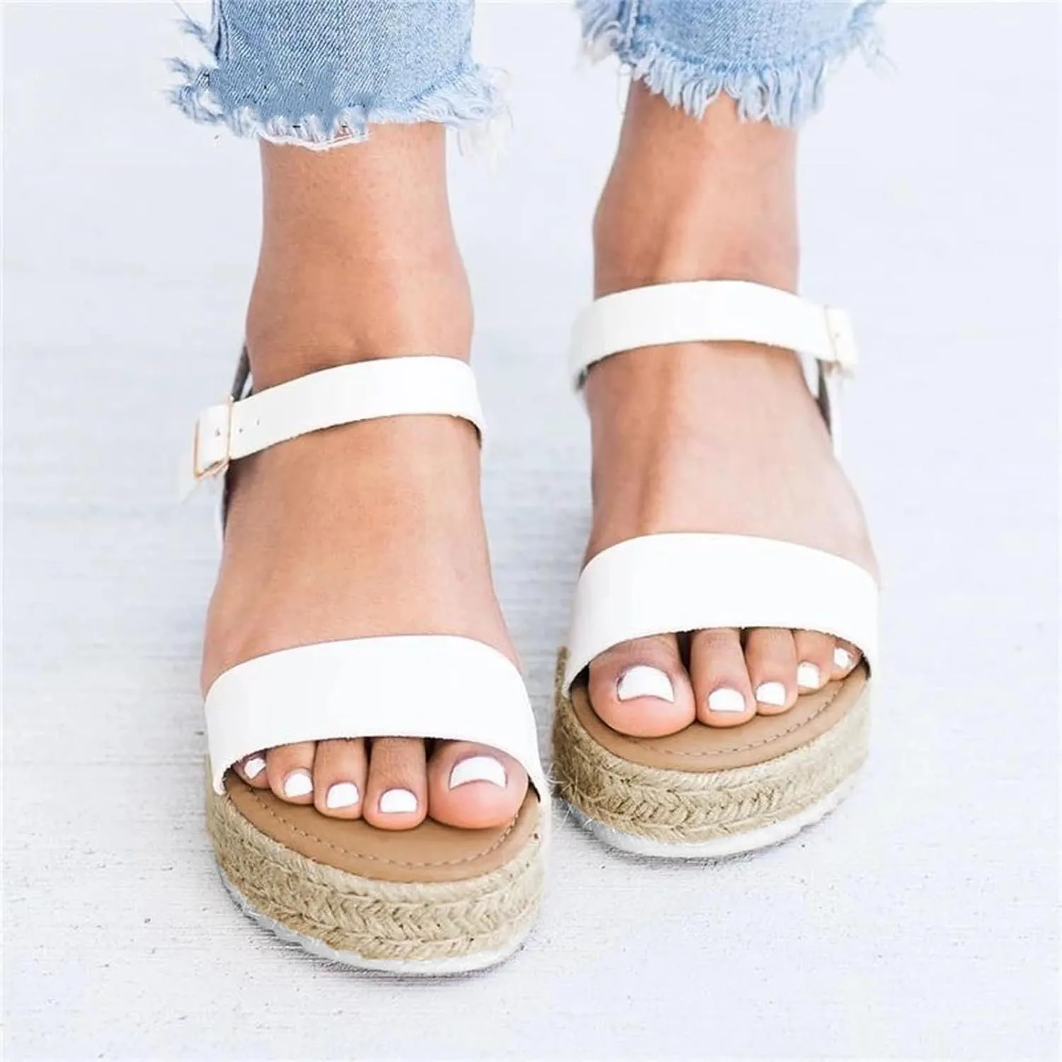 Gladiator Sandals for Women with Arch Support Casual Espadrilles Trim Flatform Wedge Sandals Beach Shoes