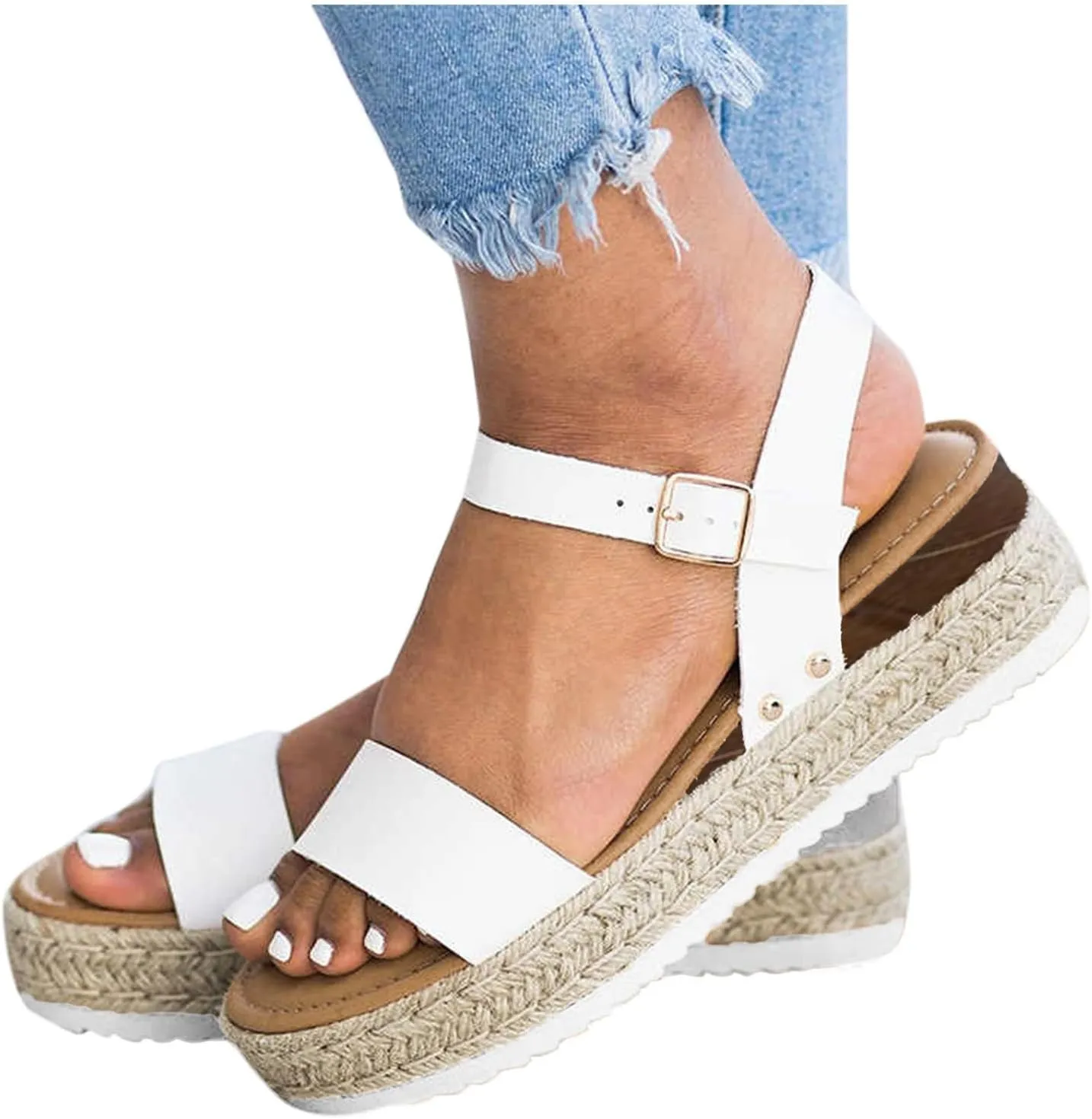 Gladiator Sandals for Women with Arch Support Casual Espadrilles Trim Flatform Wedge Sandals Beach Shoes