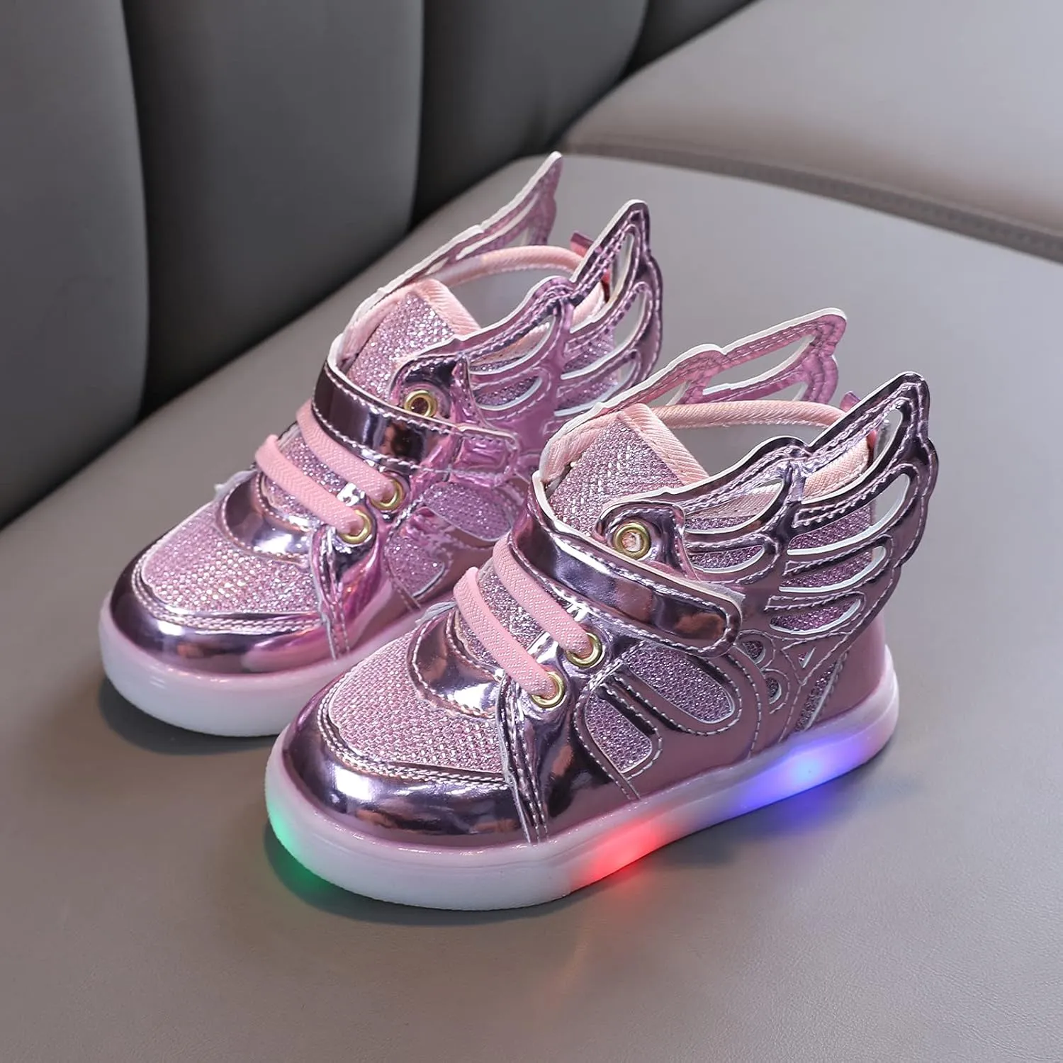 Glitter Light Up Sneaker for Toddler Baby Kids Girls Boys Cozy First Walking Slip On Sport Shoes Outdoor Flat Shoes