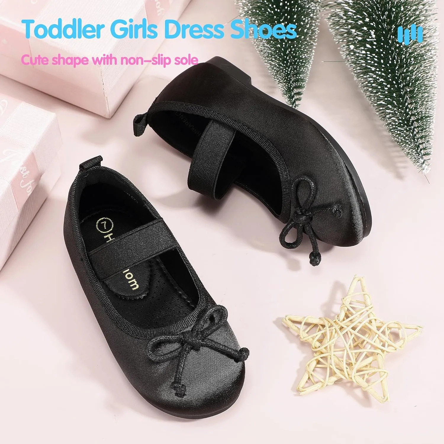 Hehainom Toddler Girls Dress Shoes Flower Girl Toddler Flats Wedding Church Party Bow Little Kids Mary Jane Shoes