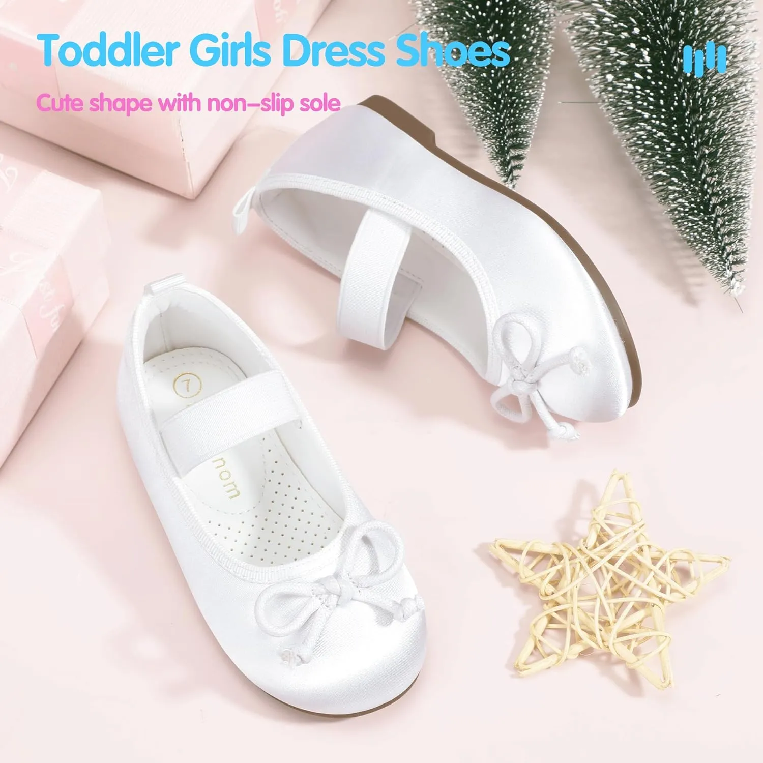 Hehainom Toddler Girls Dress Shoes Flower Girl Toddler Flats Wedding Church Party Bow Little Kids Mary Jane Shoes