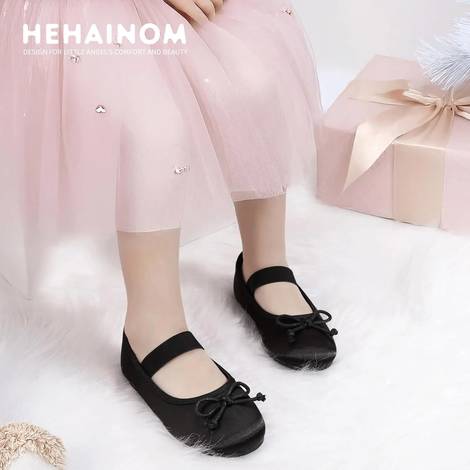 Hehainom Toddler Girls Dress Shoes Flower Girl Toddler Flats Wedding Church Party Bow Little Kids Mary Jane Shoes
