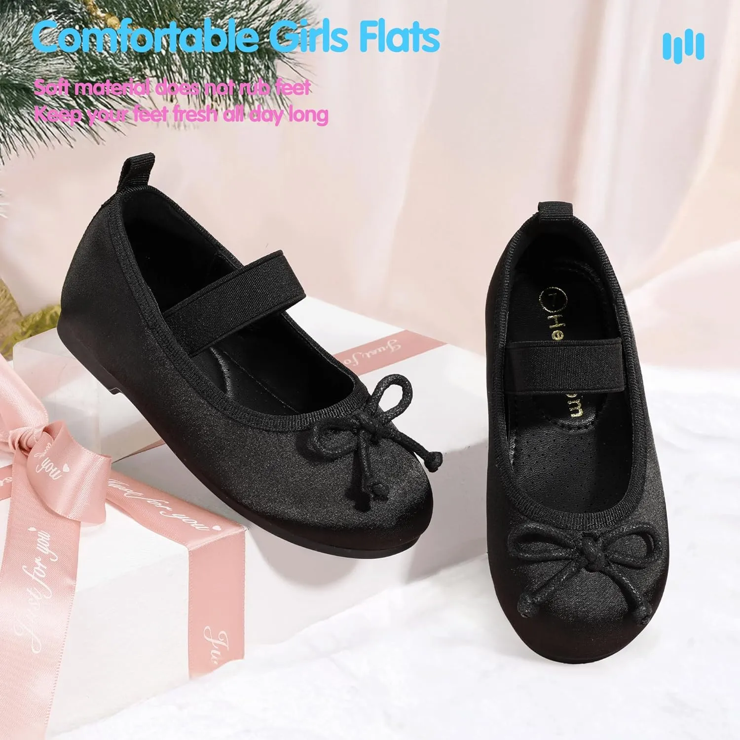 Hehainom Toddler Girls Dress Shoes Flower Girl Toddler Flats Wedding Church Party Bow Little Kids Mary Jane Shoes