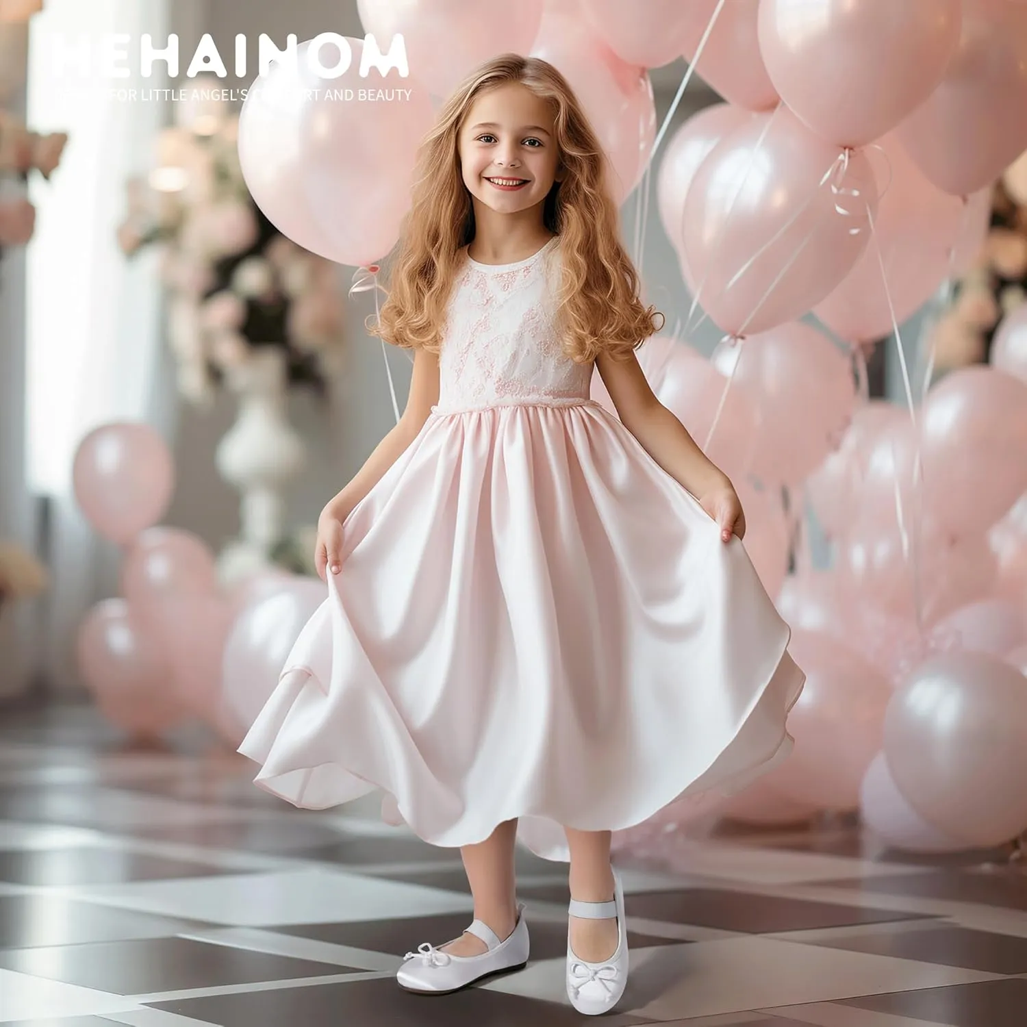 Hehainom Toddler Girls Dress Shoes Flower Girl Toddler Flats Wedding Church Party Bow Little Kids Mary Jane Shoes
