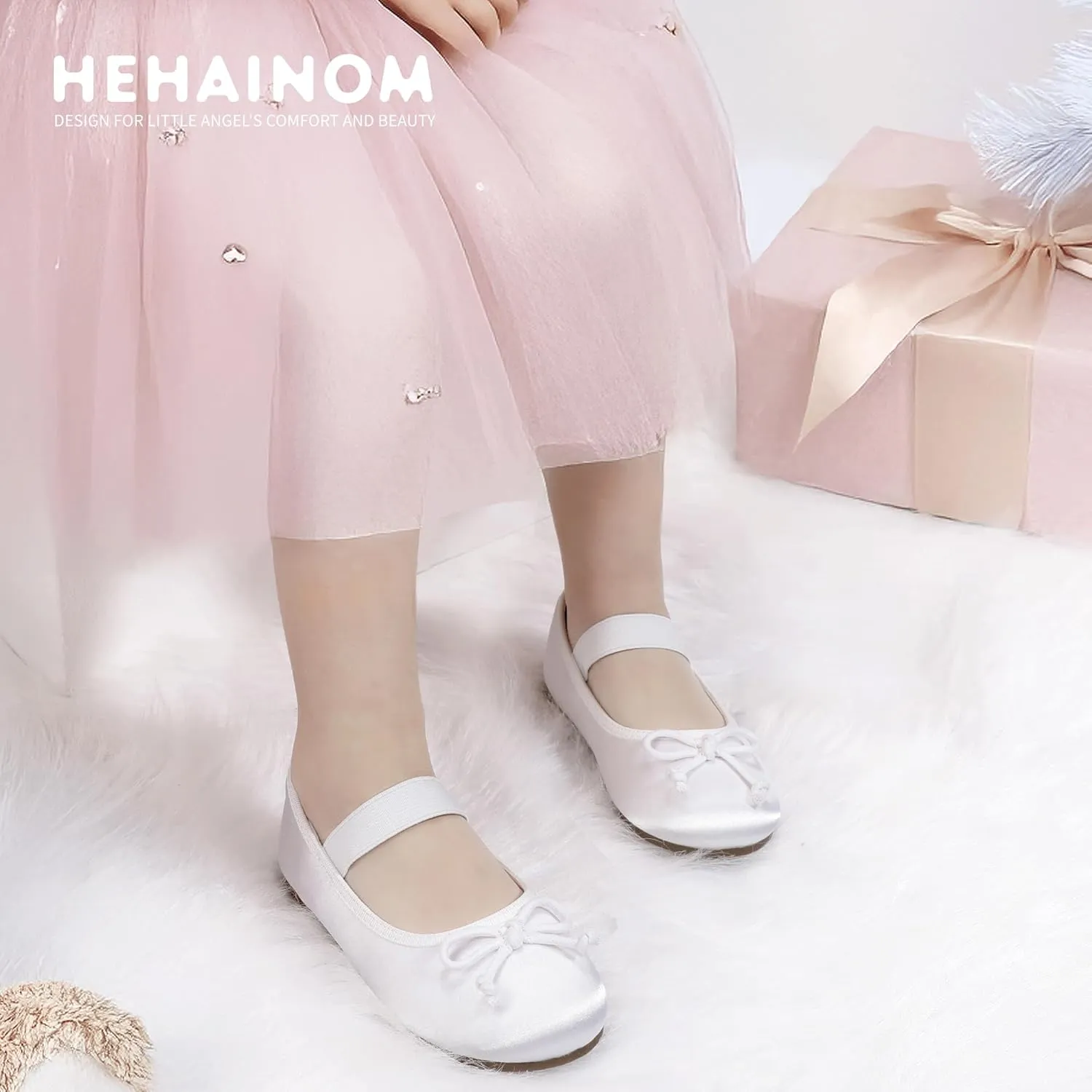 Hehainom Toddler Girls Dress Shoes Flower Girl Toddler Flats Wedding Church Party Bow Little Kids Mary Jane Shoes