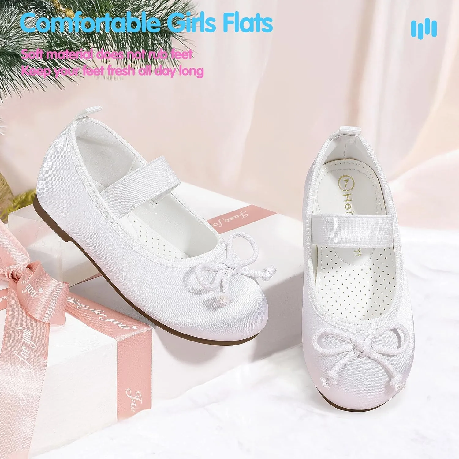 Hehainom Toddler Girls Dress Shoes Flower Girl Toddler Flats Wedding Church Party Bow Little Kids Mary Jane Shoes
