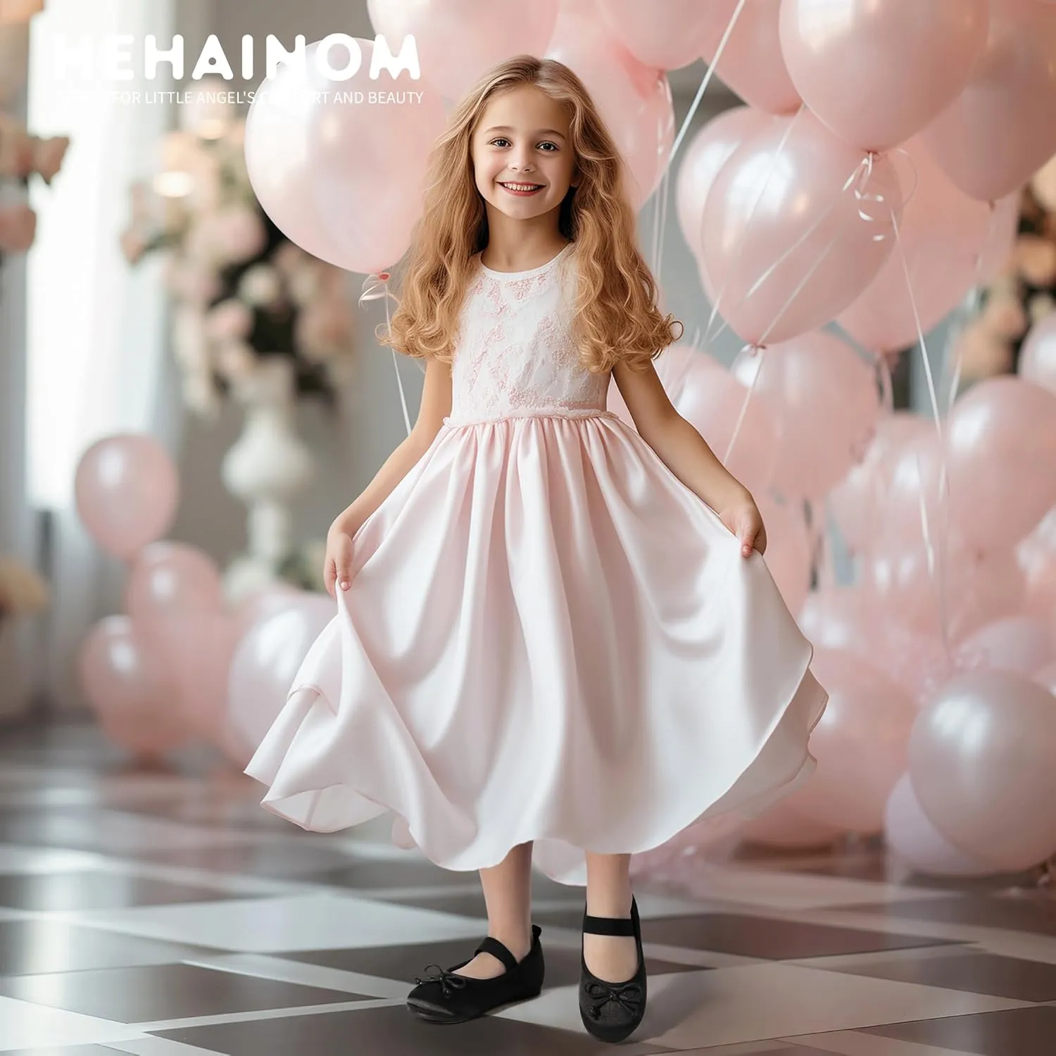 Hehainom Toddler Girls Dress Shoes Flower Girl Toddler Flats Wedding Church Party Bow Little Kids Mary Jane Shoes