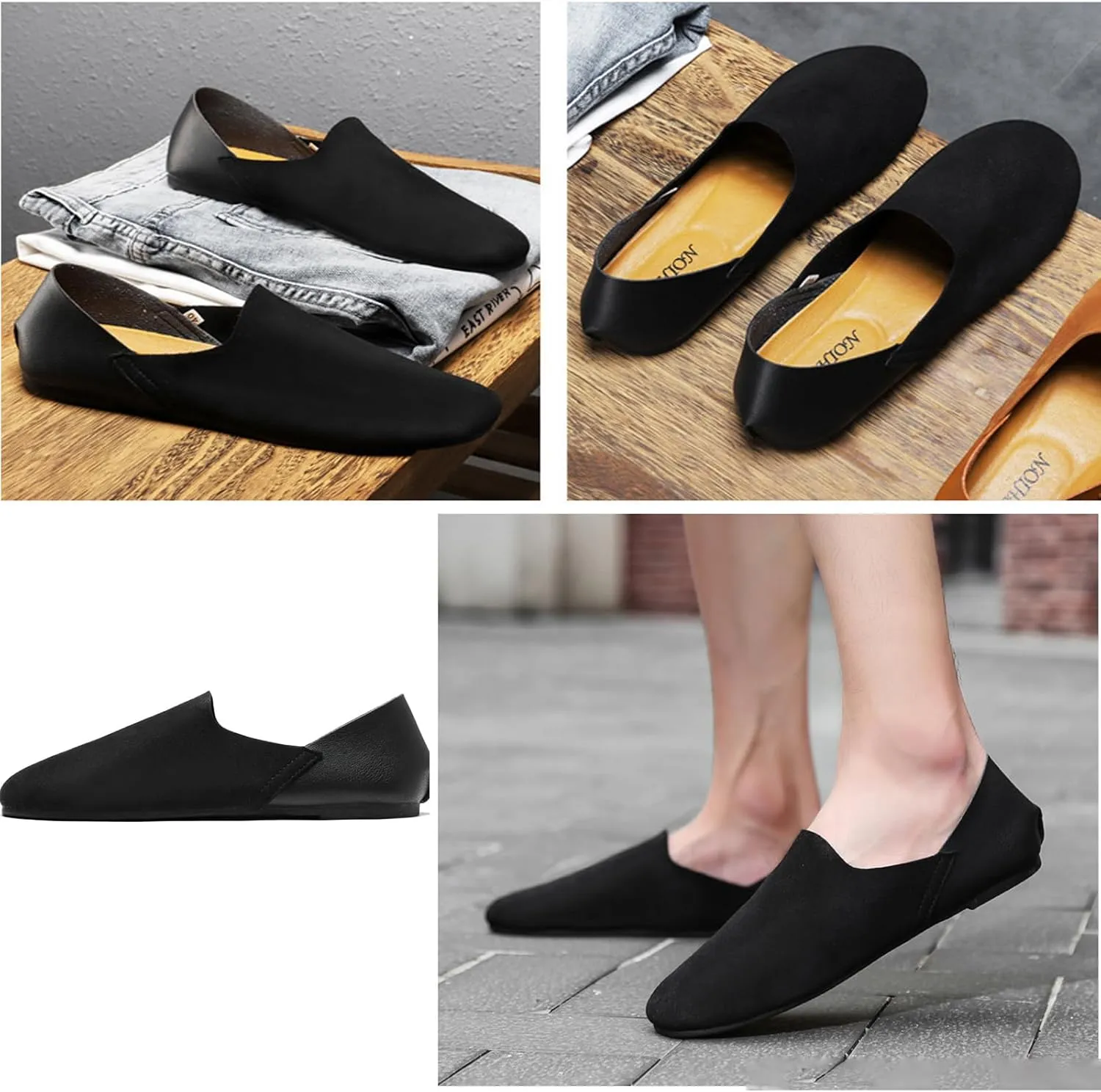 Helenbra Men's Soft Leather Slip On Flat Loafer,Fashion Closed Toe Handmade Stitching Extra Soft Comfort Walking Driving Shoes Casual Flats