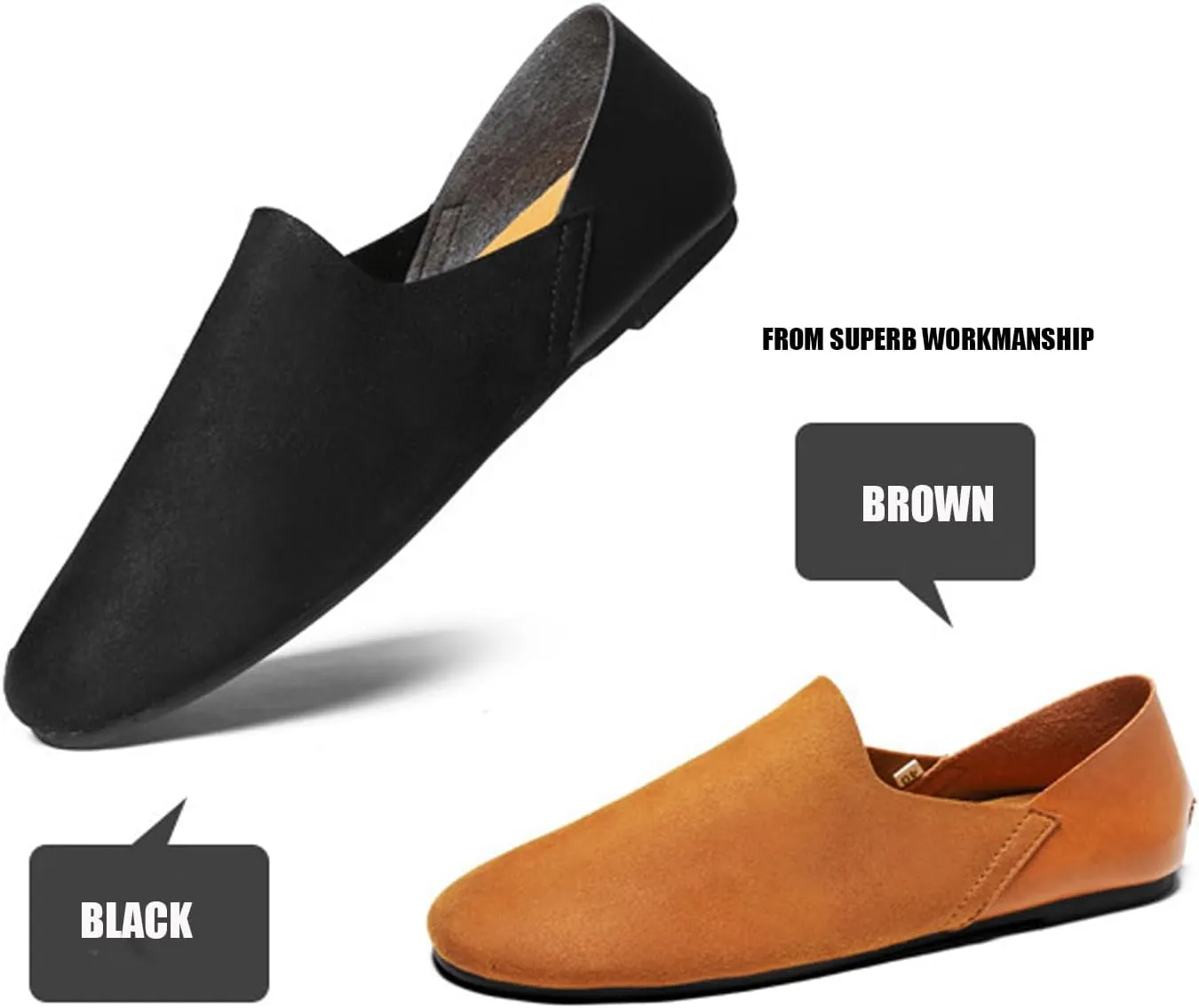 Helenbra Men's Soft Leather Slip On Flat Loafer,Fashion Closed Toe Handmade Stitching Extra Soft Comfort Walking Driving Shoes Casual Flats