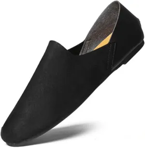 Helenbra Men's Soft Leather Slip On Flat Loafer,Fashion Closed Toe Handmade Stitching Extra Soft Comfort Walking Driving Shoes Casual Flats