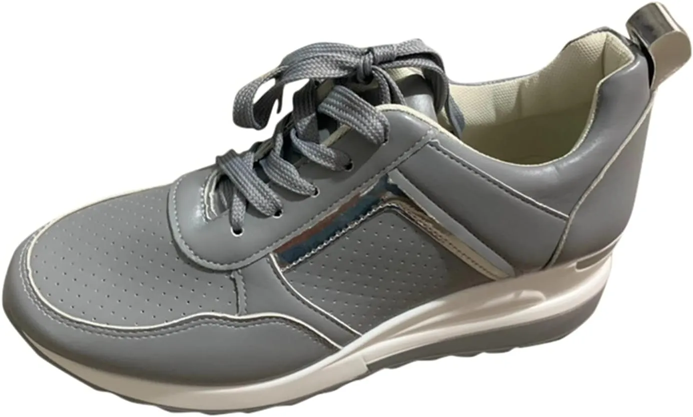 Kamendita Women's Fashion Sneakers, Women Lace-up Wedge Slip-Ons Canvas Shoes Loafers Shoes Casual Athletic Walking Shoes