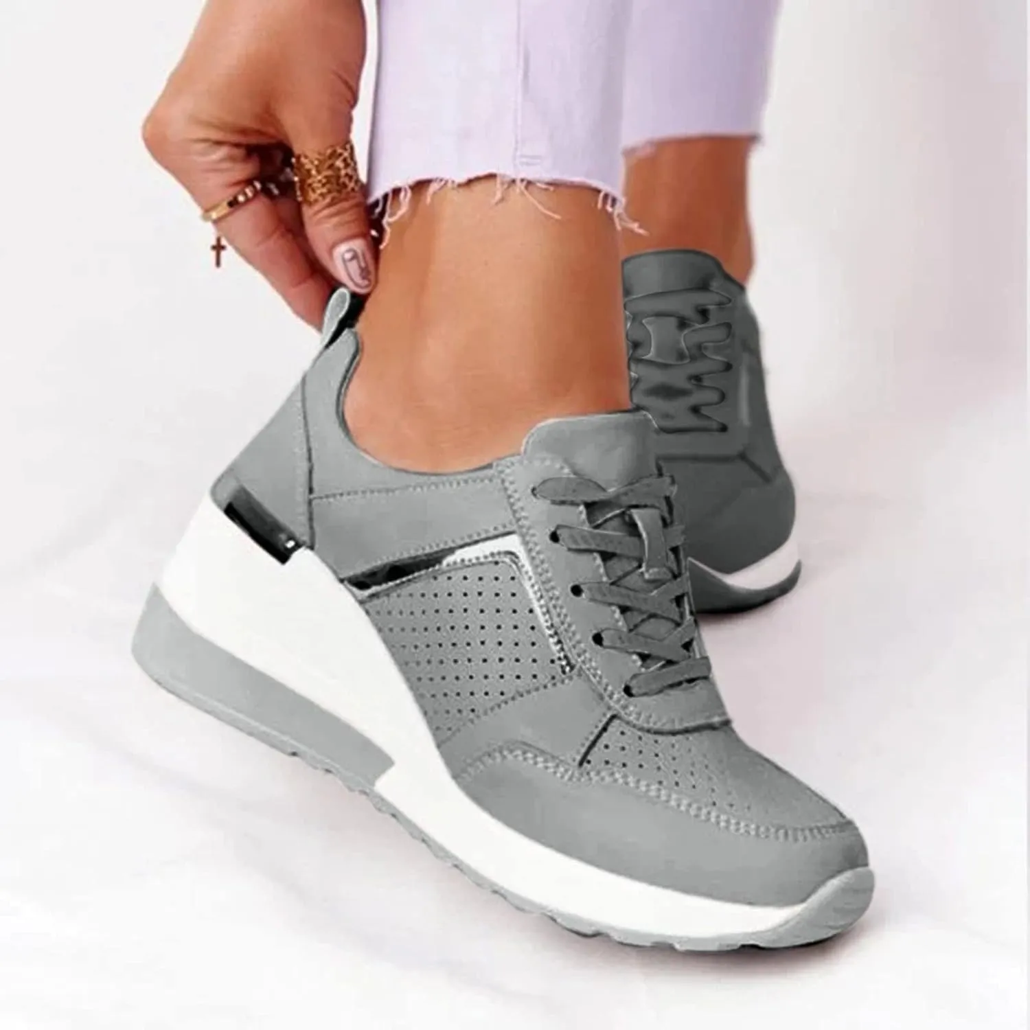 Kamendita Women's Fashion Sneakers, Women Lace-up Wedge Slip-Ons Canvas Shoes Loafers Shoes Casual Athletic Walking Shoes