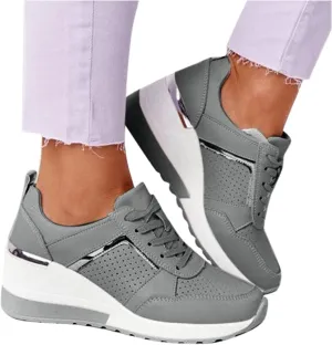 Kamendita Women's Fashion Sneakers, Women Lace-up Wedge Slip-Ons Canvas Shoes Loafers Shoes Casual Athletic Walking Shoes