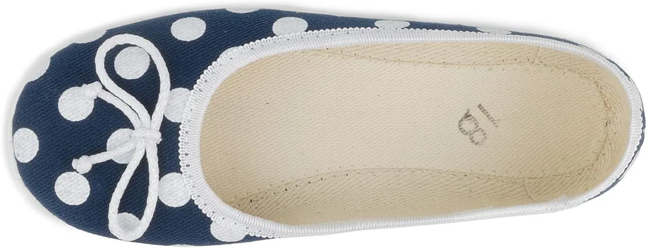 Kamila 1383 Little Girls' Polka Dots Navy Blue Natural Canvas Ballet Flat