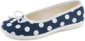 Kamila 1383 Little Girls' Polka Dots Navy Blue Natural Canvas Ballet Flat