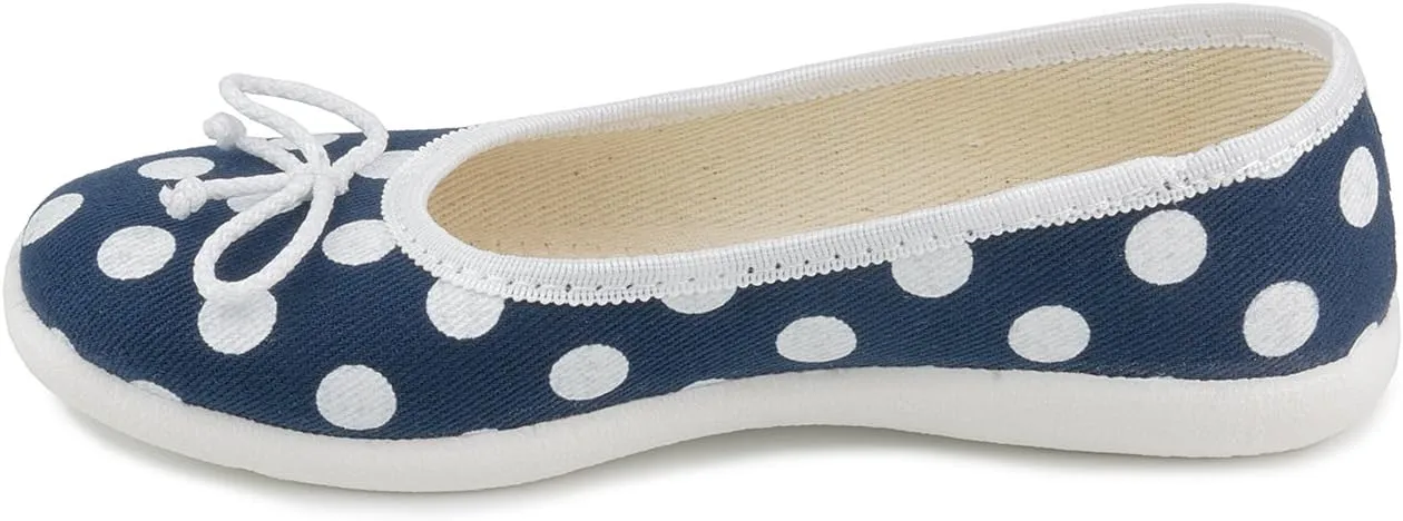 Kamila 1383 Little Girls' Polka Dots Navy Blue Natural Canvas Ballet Flat