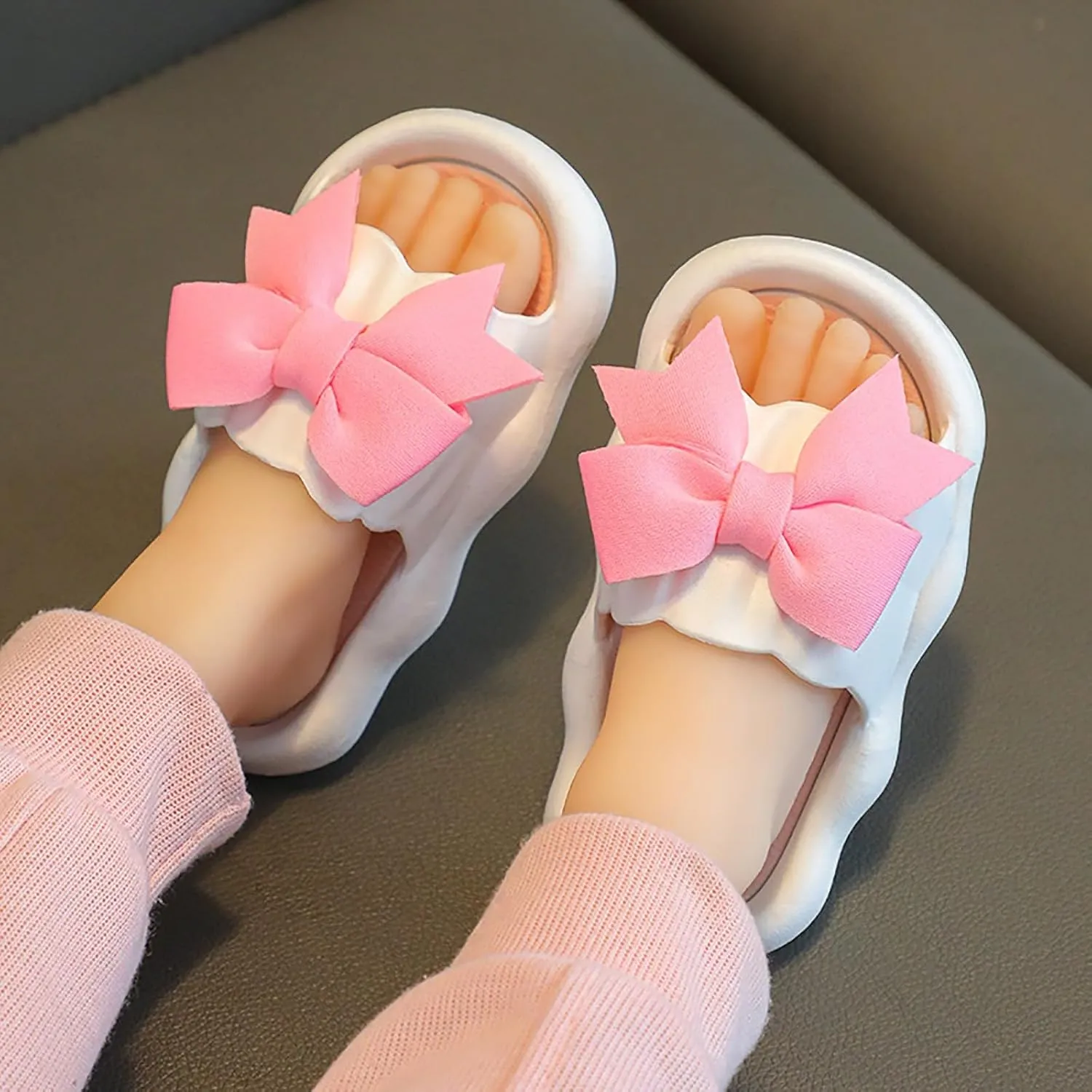 Kids Comfy Cloud Slide Sandals Girls Summer Non-Slip Thick Sole Slides Slippers with Bow for Beach Girls Teal Slippers