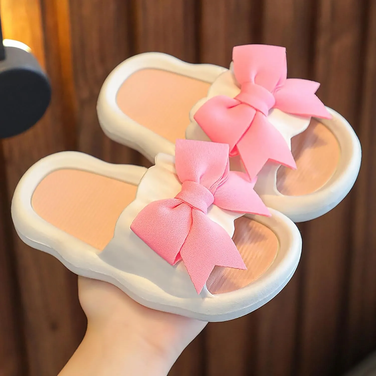 Kids Comfy Cloud Slide Sandals Girls Summer Non-Slip Thick Sole Slides Slippers with Bow for Beach Girls Teal Slippers
