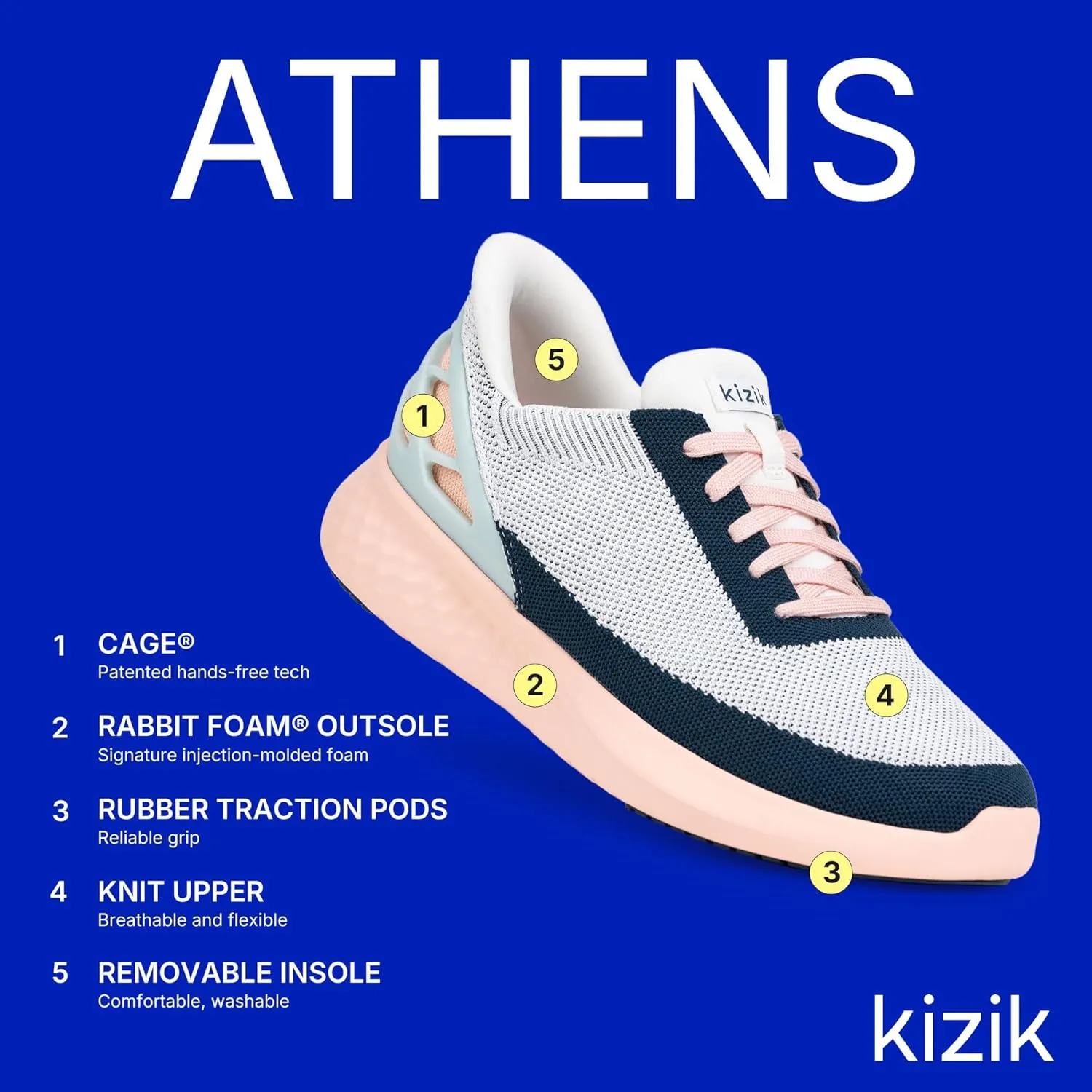 Kizik Shoes: Athens Comfortable Breathable Knit Slip On Sneakers, Convenient Hands Free | Walking Shoes for Men, Women and Elderly | Stylish, Orthopedic Shoes for Everyday and Travel