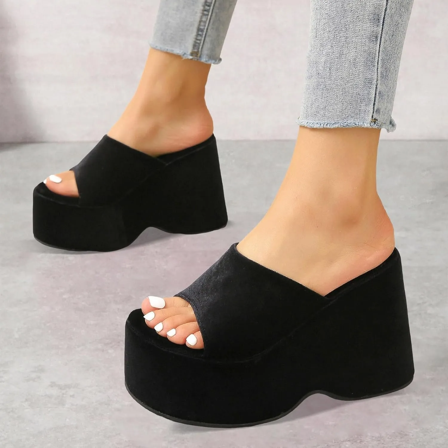Ladies Fashion Solid Color Leather Open Toe Square Head Flat Casual Slipper Women's Slides Sandals Women's Sandals