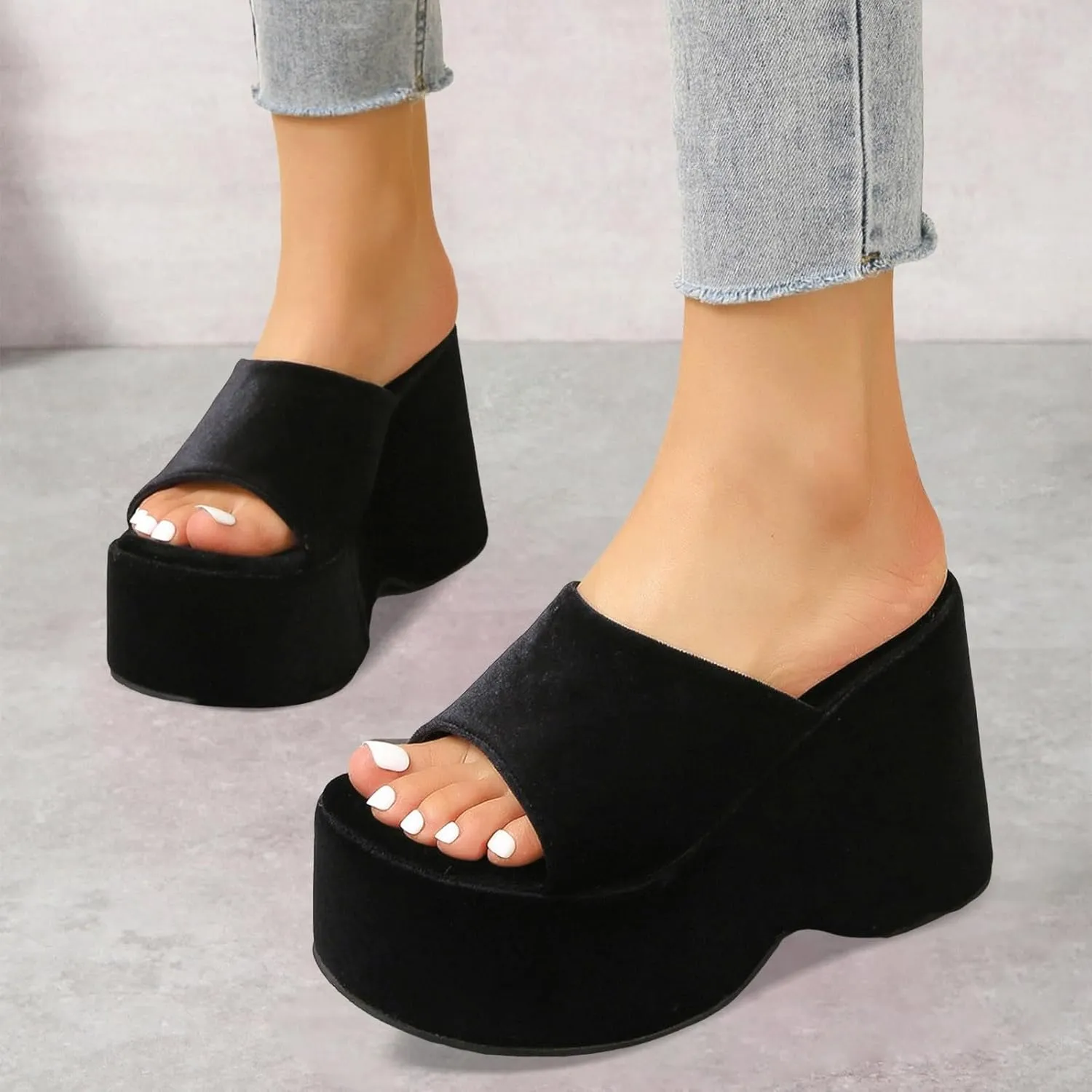 Ladies Fashion Solid Color Leather Open Toe Square Head Flat Casual Slipper Women's Slides Sandals Women's Sandals
