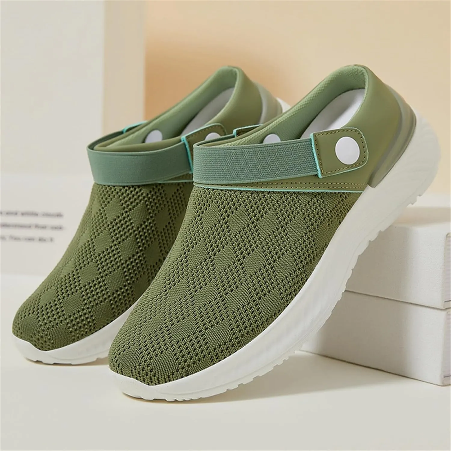 Ladies Summer Casual Slip-On Walking Shoes Mules 2025 Fashion Mesh Summer Slip on Breathable Slippers Closed Toe Slides with Arch-Support for Women
