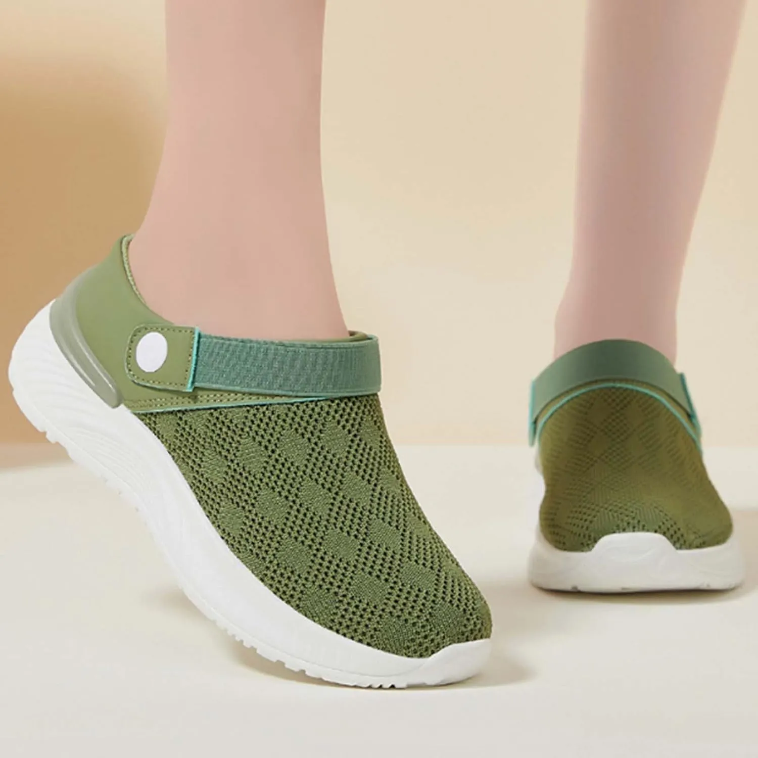 Ladies Summer Casual Slip-On Walking Shoes Mules 2025 Fashion Mesh Summer Slip on Breathable Slippers Closed Toe Slides with Arch-Support for Women