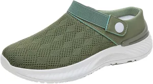 Ladies Summer Casual Slip-On Walking Shoes Mules 2025 Fashion Mesh Summer Slip on Breathable Slippers Closed Toe Slides with Arch-Support for Women