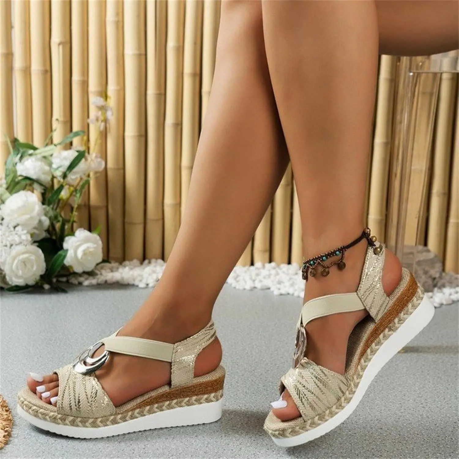 Ladmiple Summer Sandals for Women 2023 Platform Ankle Strap Wedge Sandals Open Toe Comfy Slip On Strappy Wedges Sandal