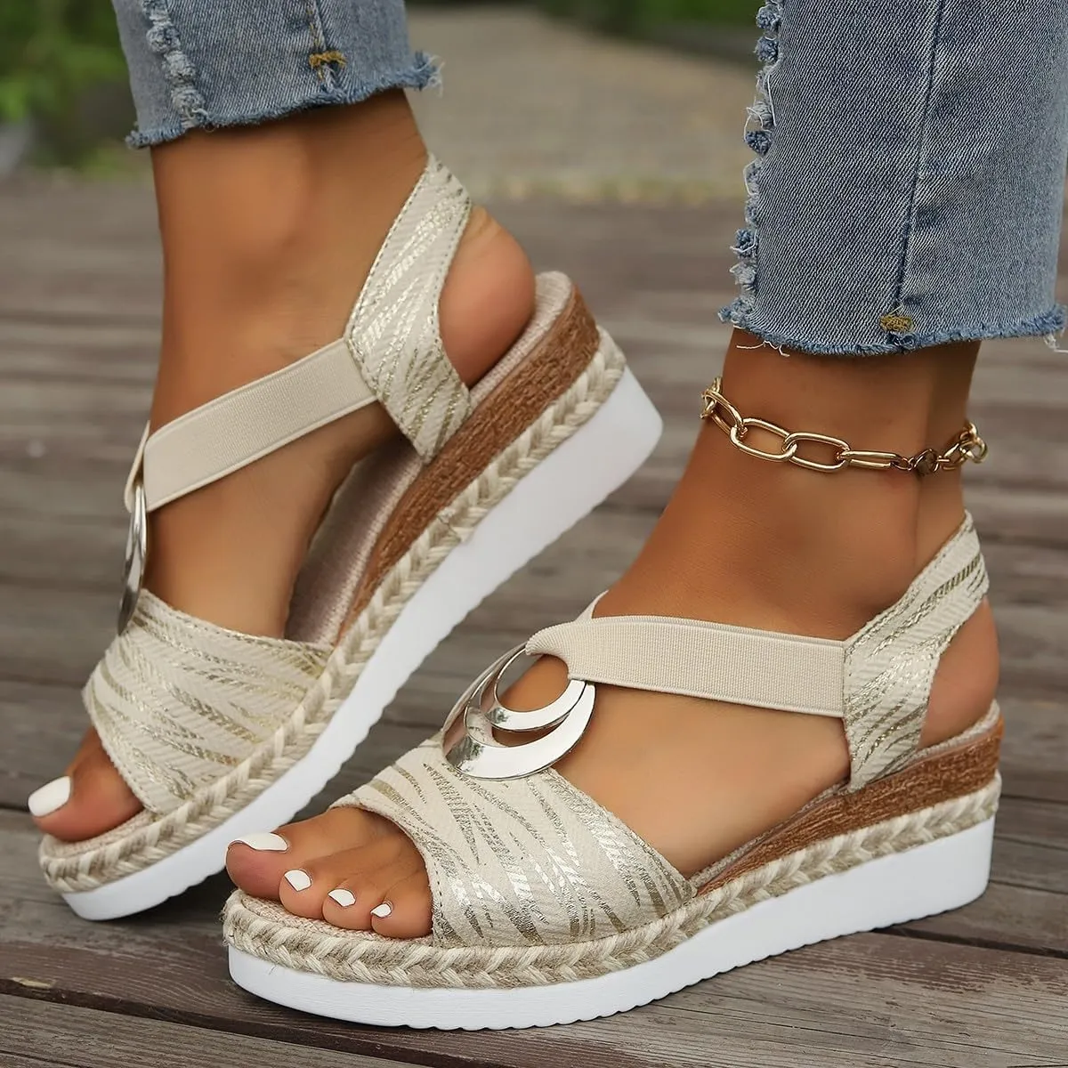 Ladmiple Summer Sandals for Women 2023 Platform Ankle Strap Wedge Sandals Open Toe Comfy Slip On Strappy Wedges Sandal