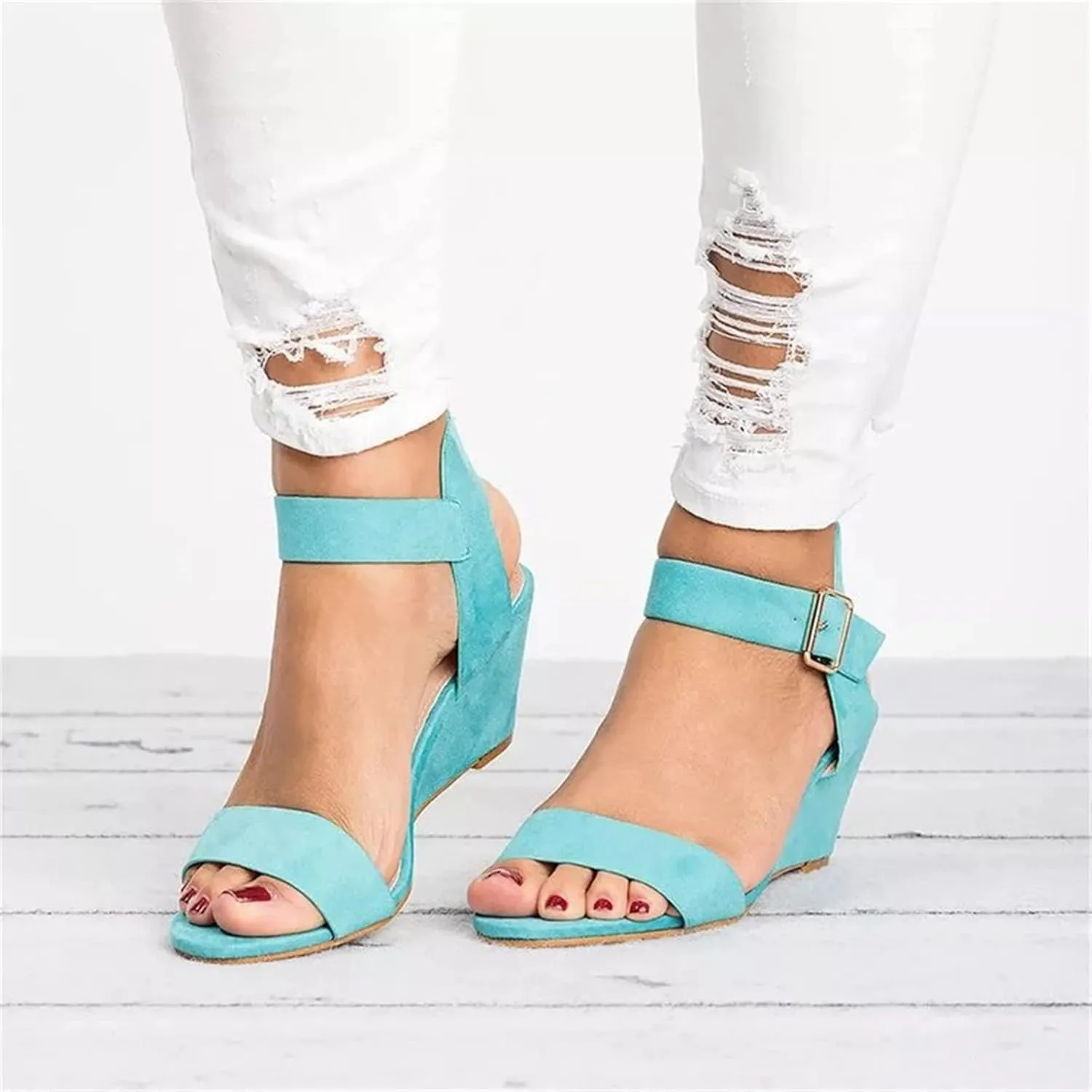 Ladmiple Wedge Sandals for Women Dressy 2023 Comfy Slip-On Ankle Strap Sandal Summer Casual Beach Shoe Open Toe Platform