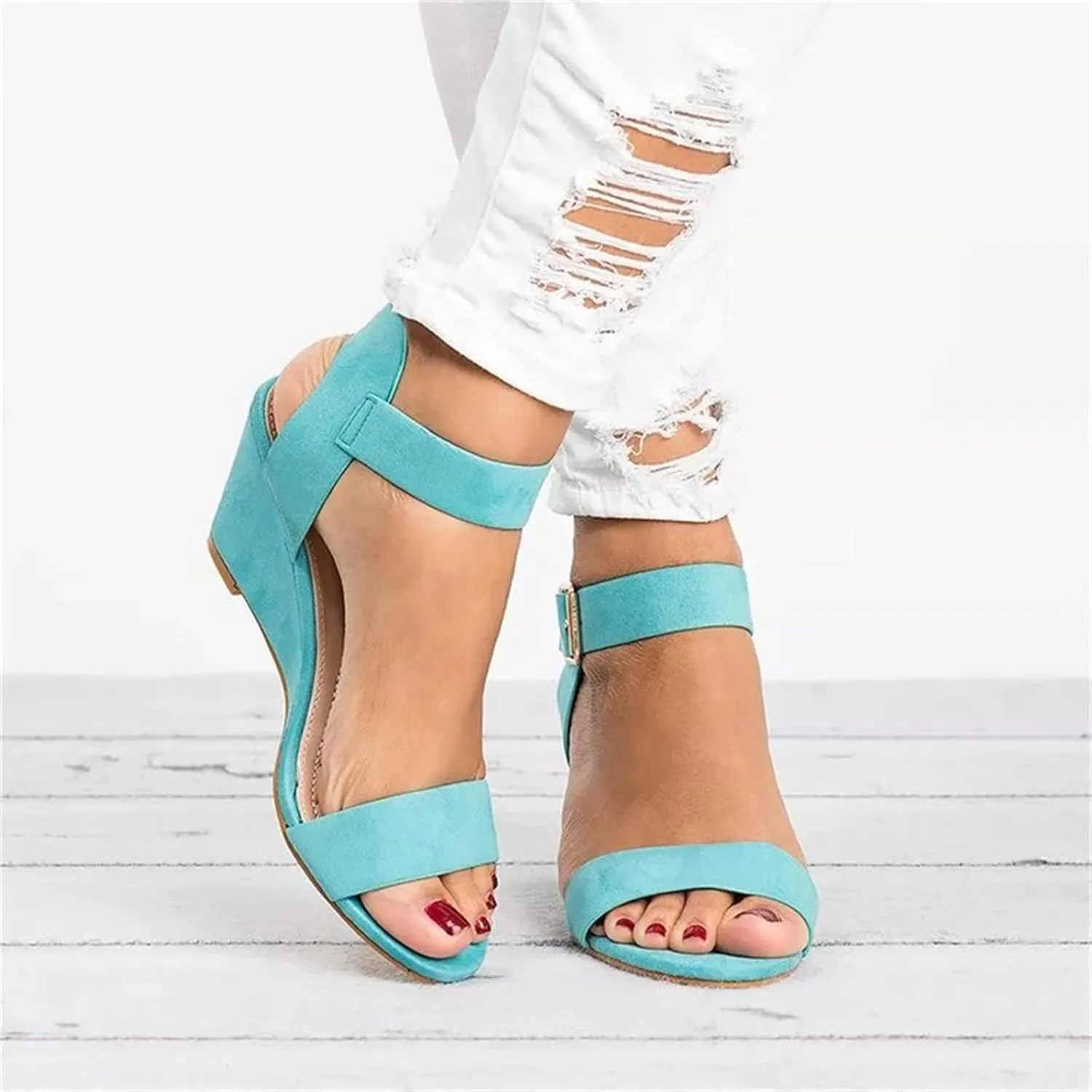 Ladmiple Wedge Sandals for Women Dressy 2023 Comfy Slip-On Ankle Strap Sandal Summer Casual Beach Shoe Open Toe Platform