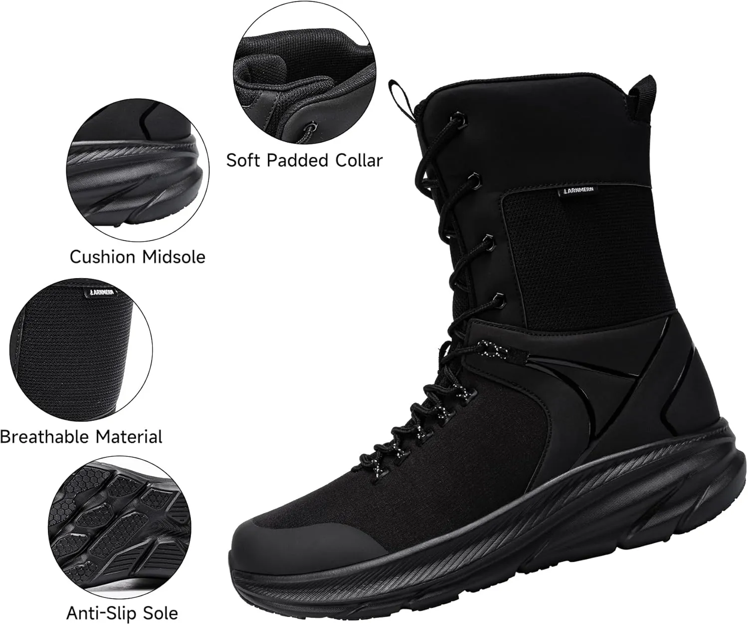 LARNMERN Non Slip Tactical Work Boots Men Military Hiking Boots Slip Resistant 8 Inches Indutrial Construction Sneakers Light and Comfy