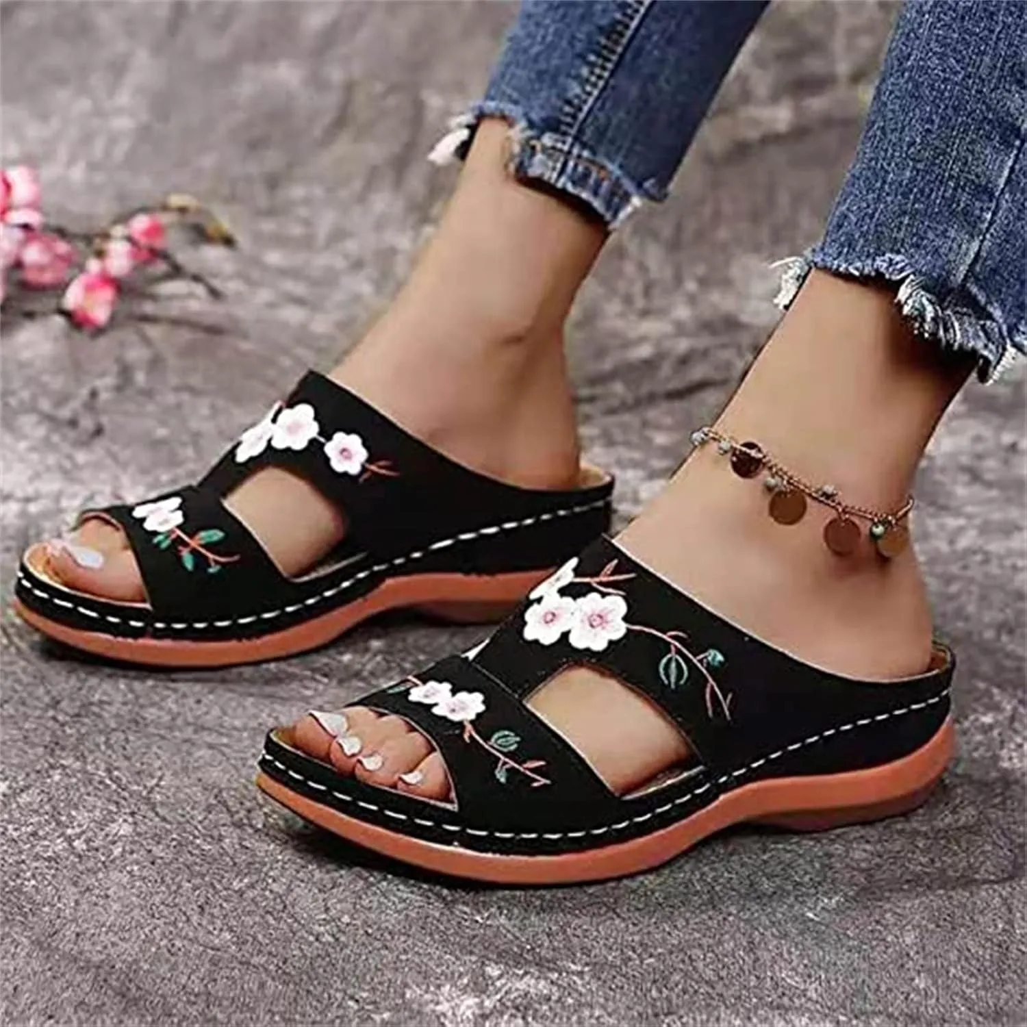 Lausiuoe Dress Sandals For Women Orthotic Dressy Summer Orthopedic Slides Comfy Casual Soft Walking Shoes With Arch Support