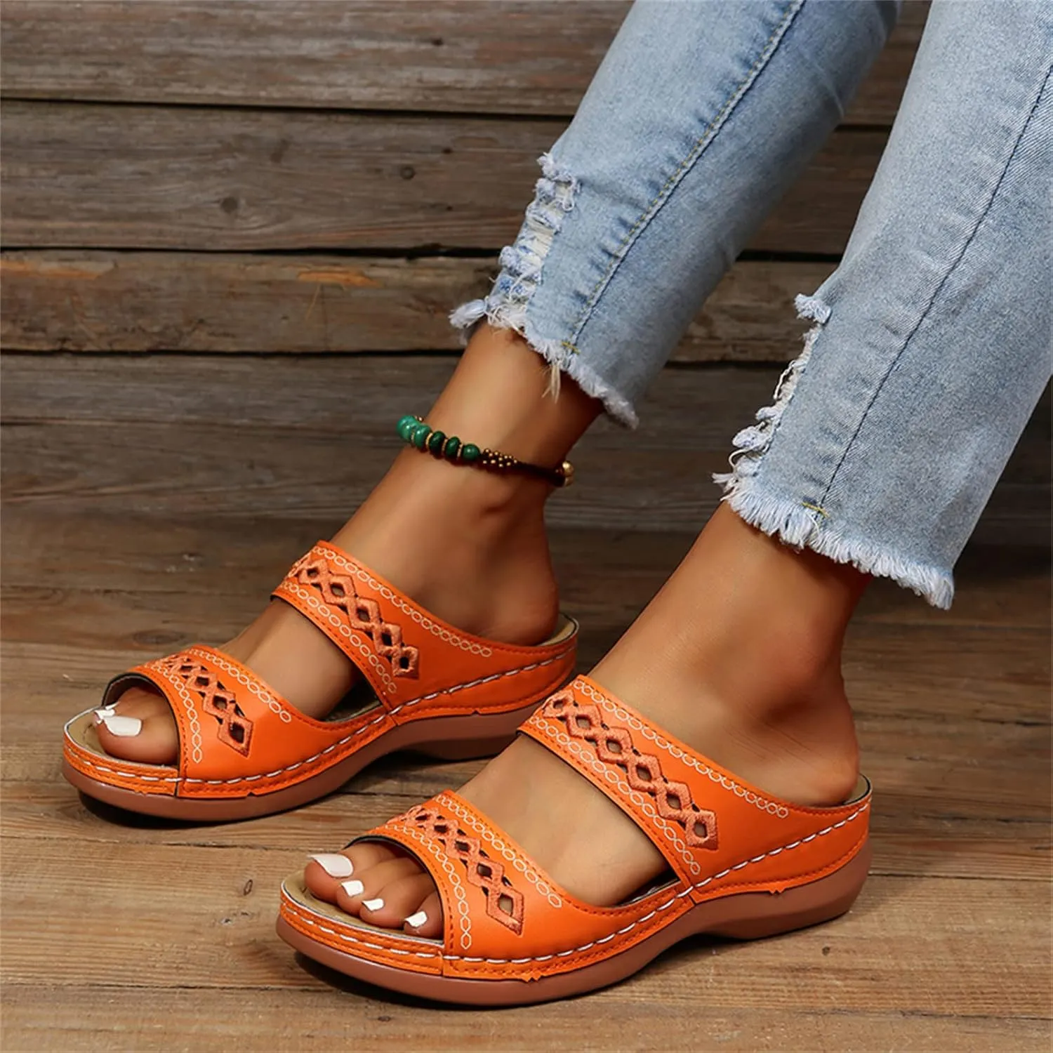 Lausiuoe Orthopedic Sandals For Women Dressy Arch Support Slides Slippers Comfort Orthotic Flip Flops for Plantar Fasciitis