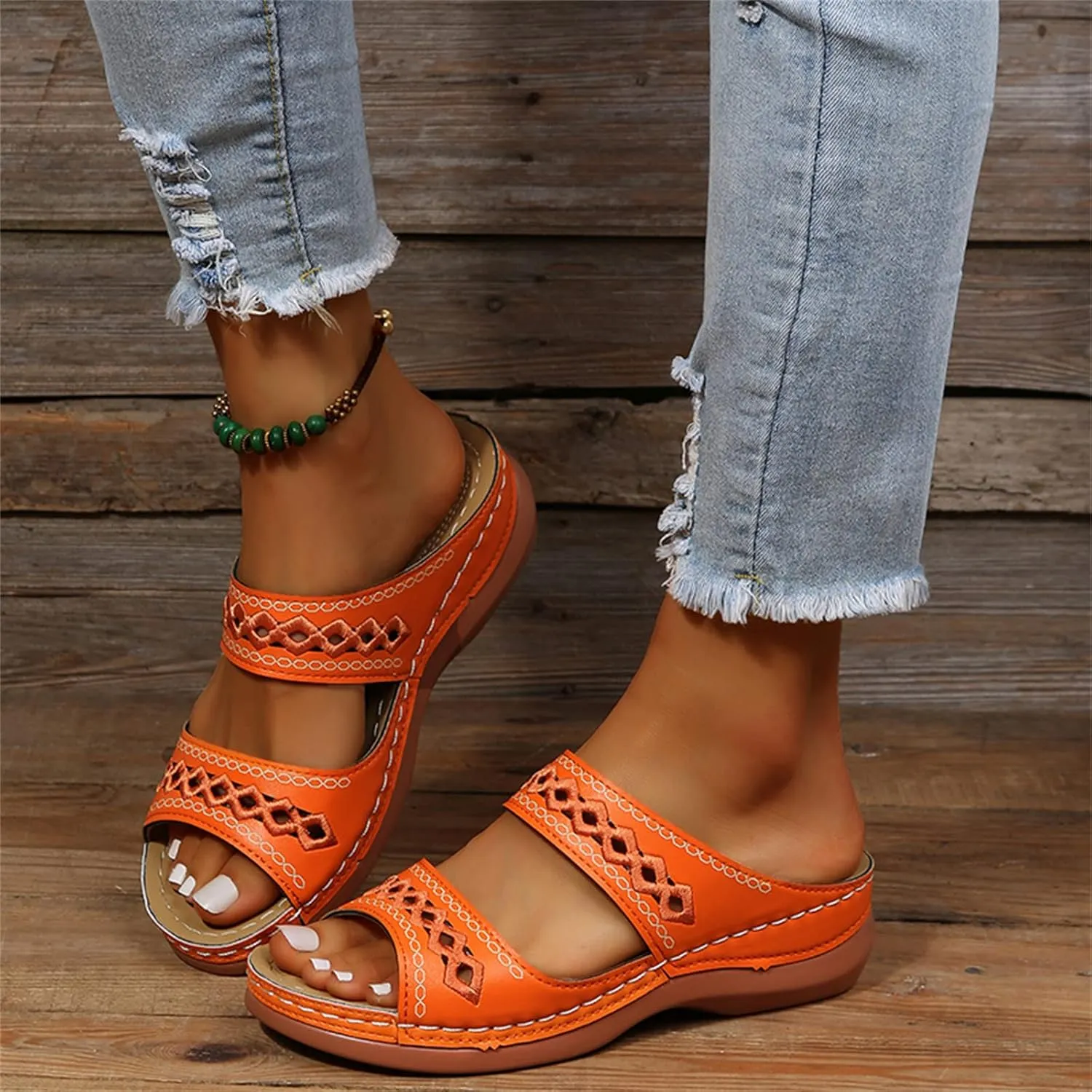 Lausiuoe Orthopedic Sandals For Women Dressy Arch Support Slides Slippers Comfort Orthotic Flip Flops for Plantar Fasciitis