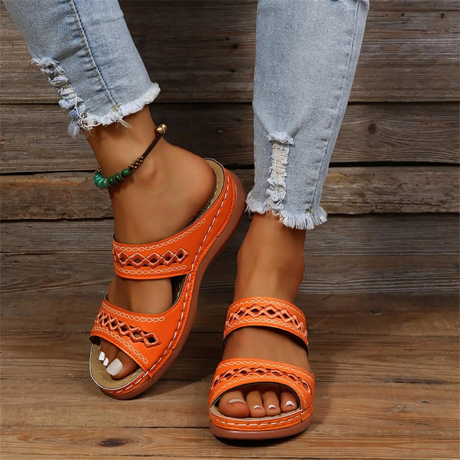 Lausiuoe Orthopedic Sandals For Women Dressy Arch Support Slides Slippers Comfort Orthotic Flip Flops for Plantar Fasciitis