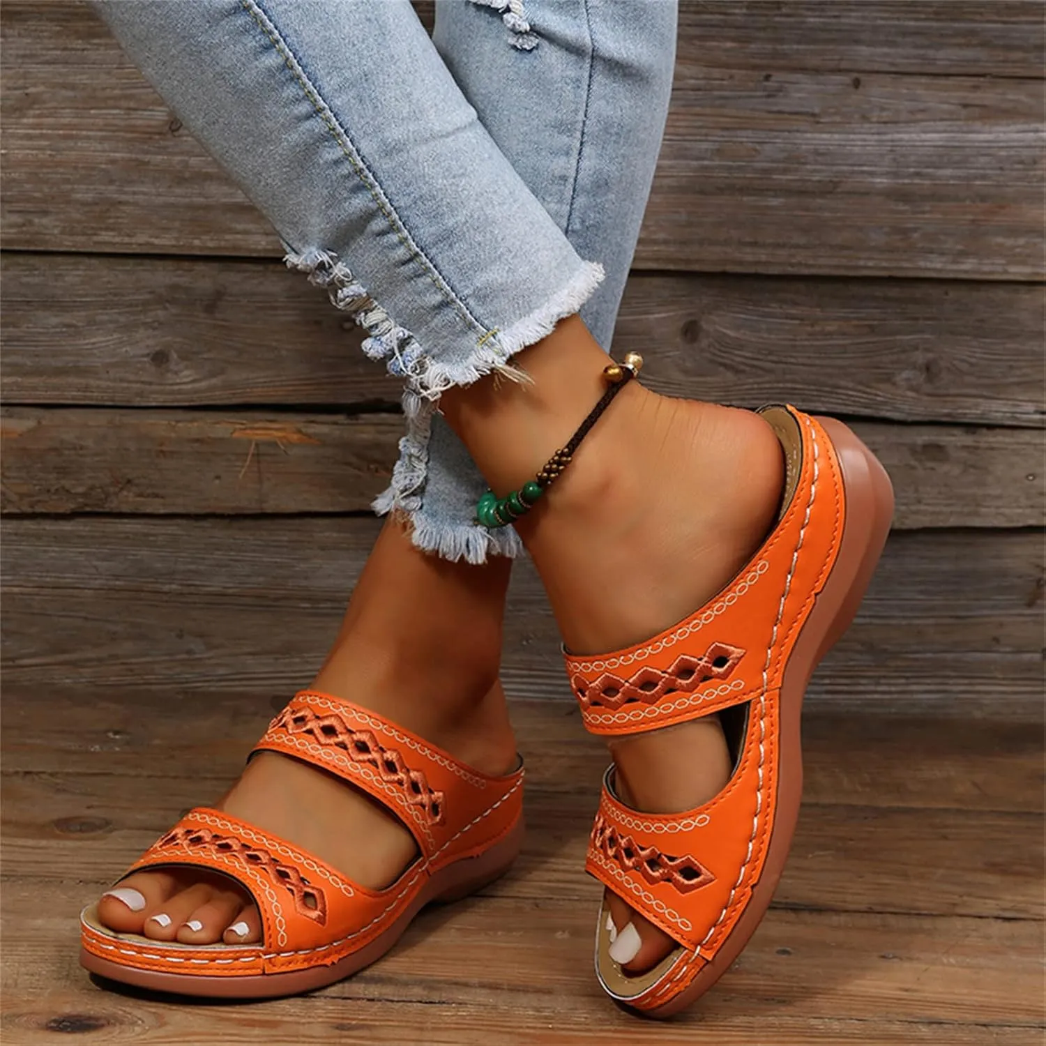 Lausiuoe Orthopedic Sandals For Women Dressy Arch Support Slides Slippers Comfort Orthotic Flip Flops for Plantar Fasciitis