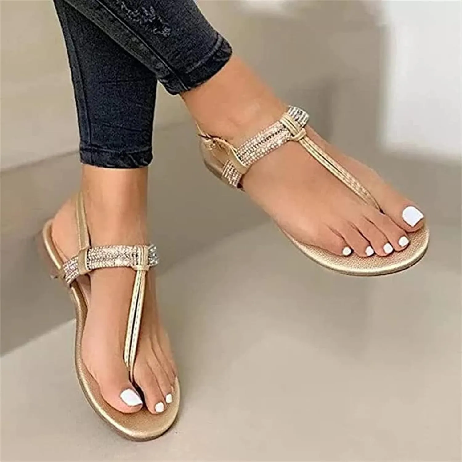 Lausiuoe Sandals for Women Dressy Summer,Womens Ankle Strap Casual Strappy Flat Sandals Gladiator Beach Sandals Thong Flip Flops