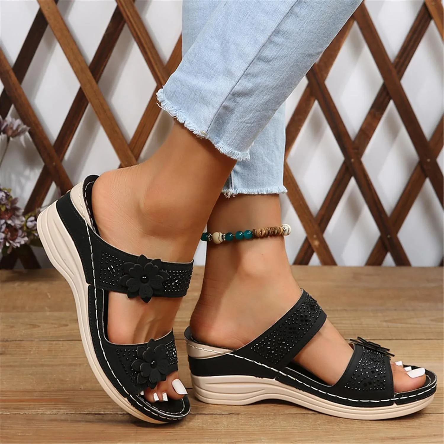 Lausiuoe Sandals Women Dressy Summer Flat Arch Support Fashion Orthotic Slides Athletic Slip On Orthopedic Slippers Flip Flop
