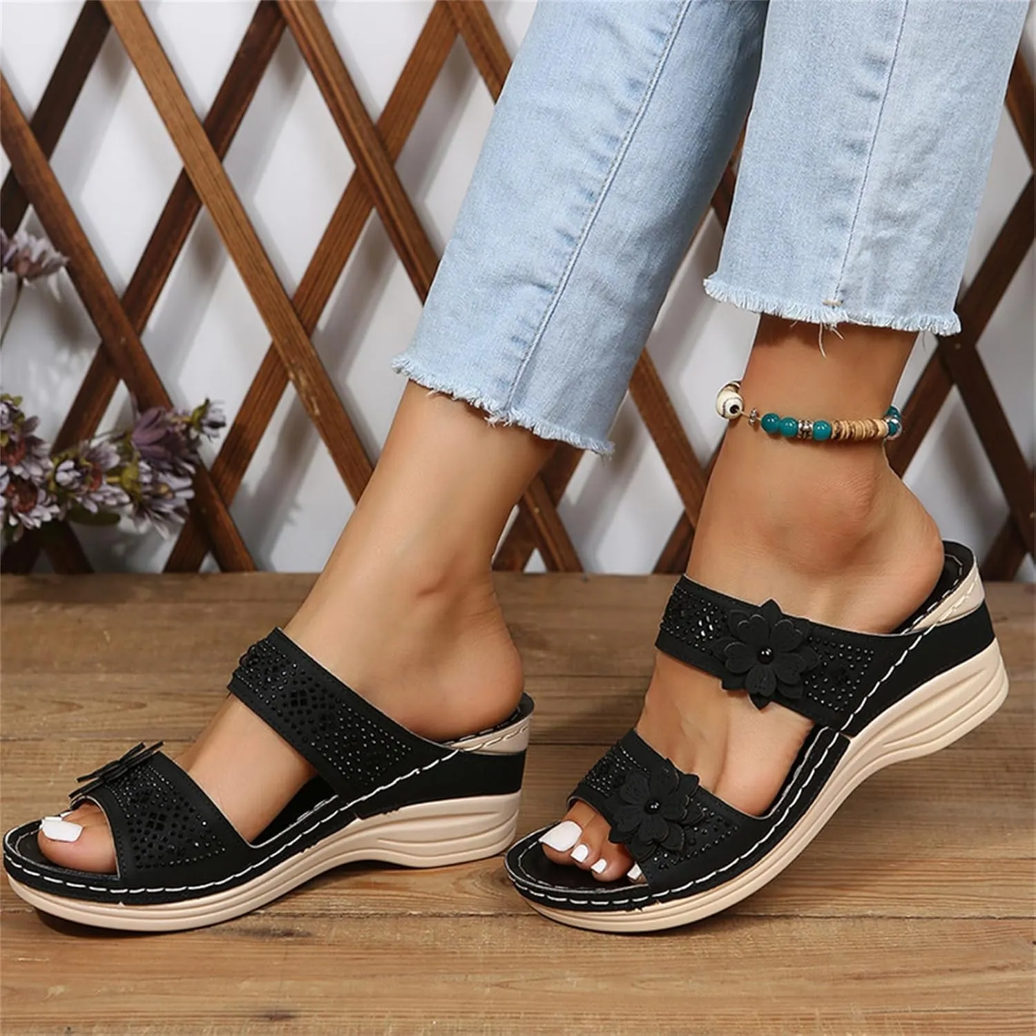 Lausiuoe Sandals Women Dressy Summer Flat Arch Support Fashion Orthotic Slides Athletic Slip On Orthopedic Slippers Flip Flop