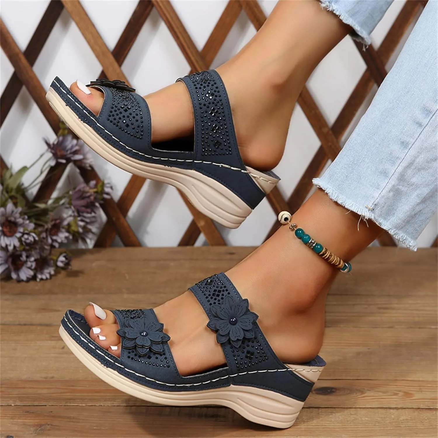 Lausiuoe Sandals Women Dressy Summer Flat Arch Support Fashion Orthotic Slides Comfy Slip On Orthopedic Slippers Flip Flops