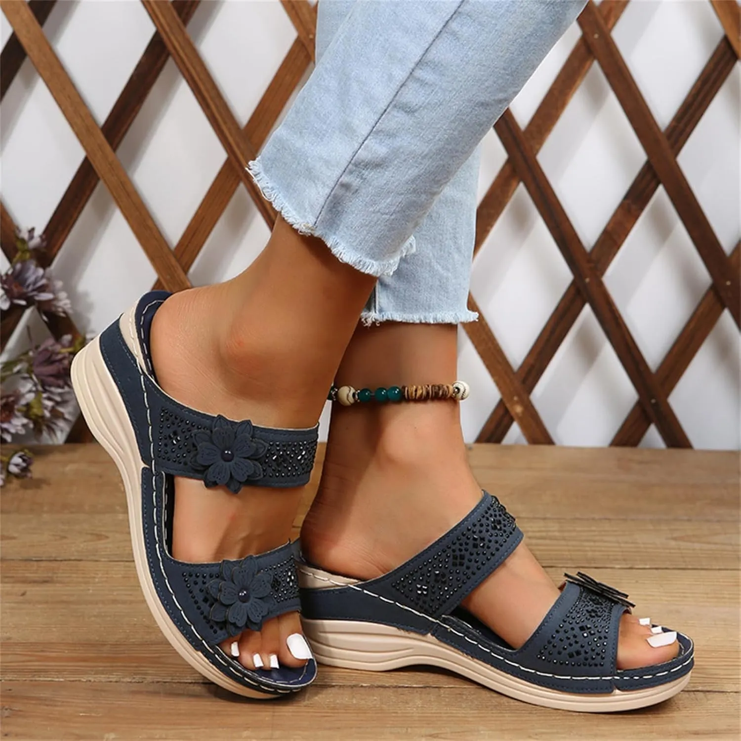 Lausiuoe Sandals Women Dressy Summer Flat Arch Support Fashion Orthotic Slides Comfy Slip On Orthopedic Slippers Flip Flops