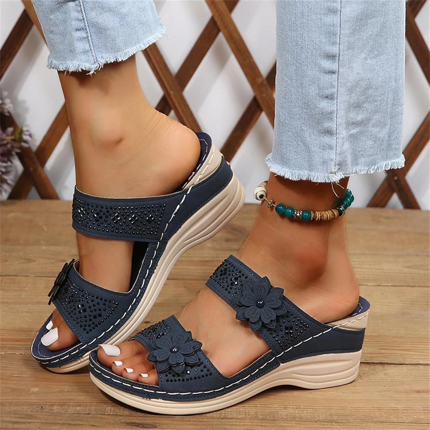 Lausiuoe Sandals Women Dressy Summer Flat Arch Support Fashion Orthotic Slides Comfy Slip On Orthopedic Slippers Flip Flops