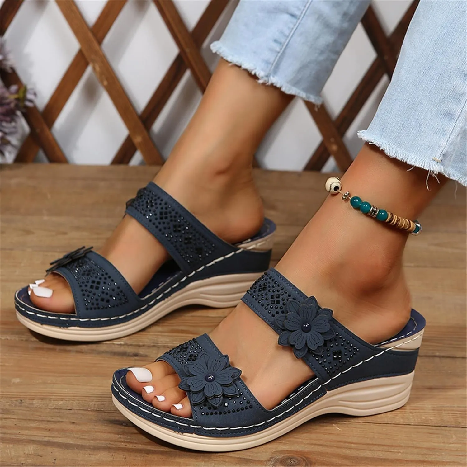 Lausiuoe Sandals Women Dressy Summer Flat Arch Support Fashion Orthotic Slides Comfy Slip On Orthopedic Slippers Flip Flops