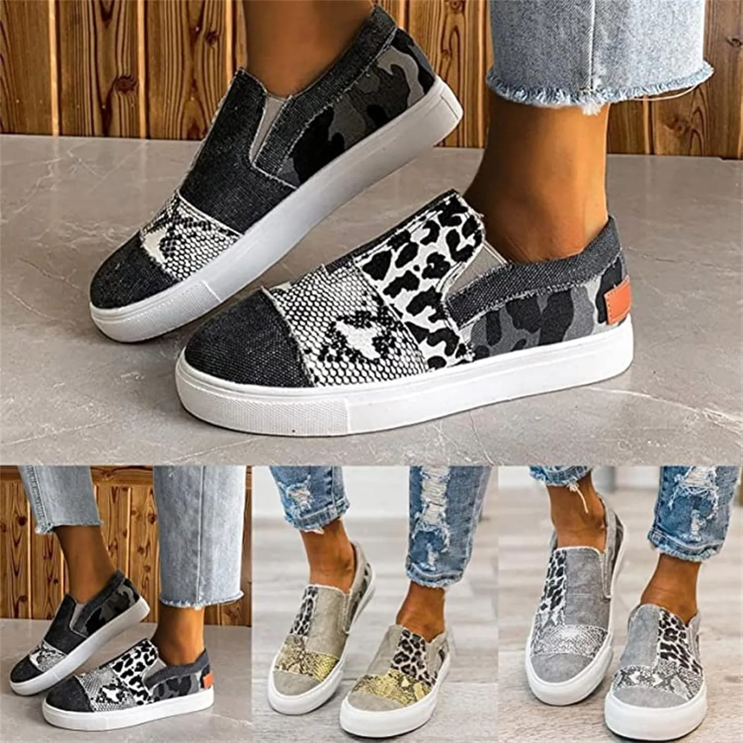 Lausiuoe Shoes For Women Sneakers Cute Fashion Canvas Walking Shoes Non-Slip Casual Low Top Soft Slip On Flat Loafers