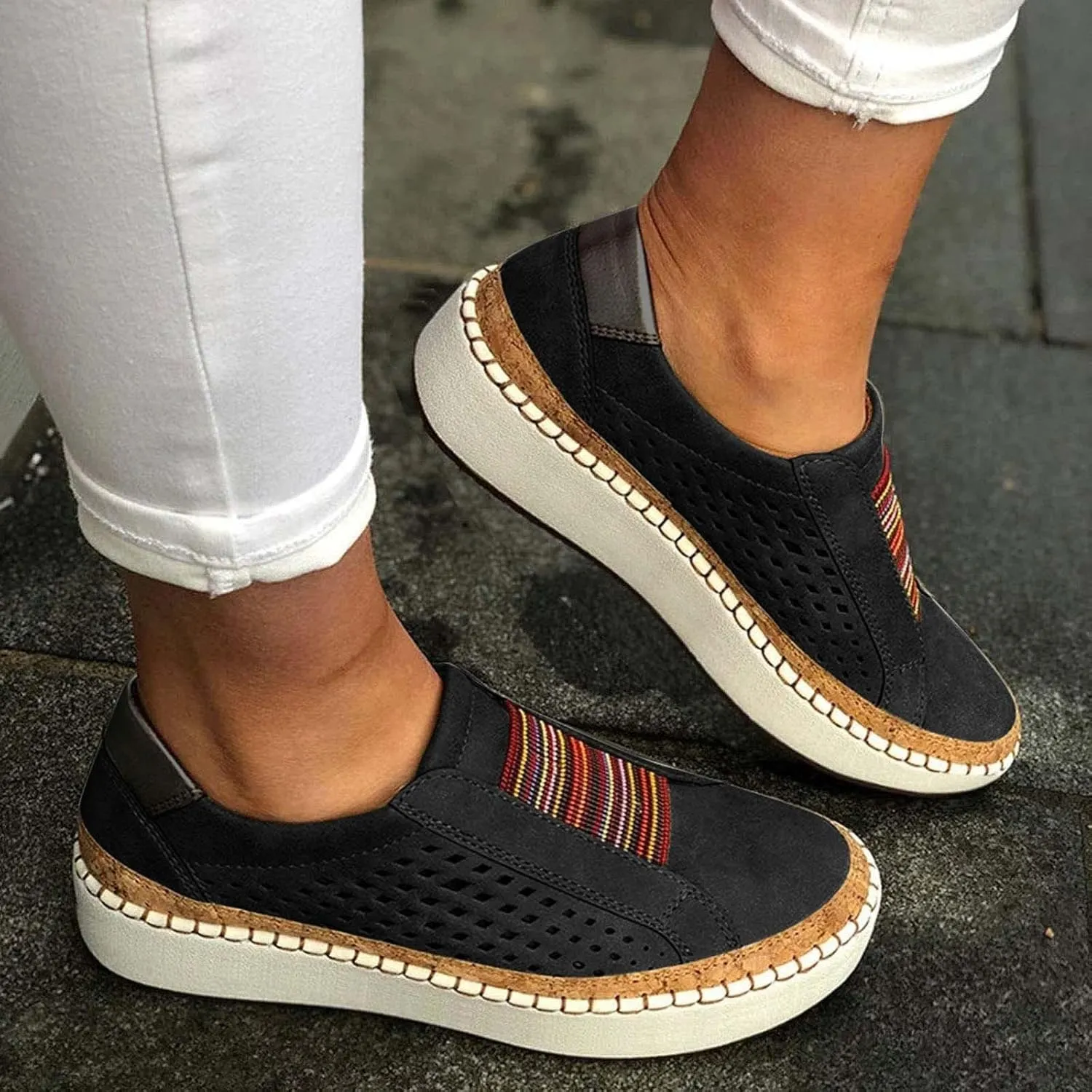 Lausiuoe Shoes For Women Sneakers Cute Slip on Canvas Walking Shoes Low Top Non Slip Fashion Casual Soft Flat Loafers